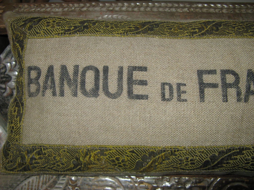 Pair of French Burlap Kidney Pillows C. 1900's 1