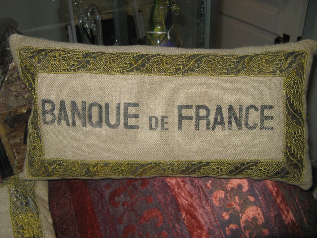 Pair of French Burlap Kidney Pillows C. 1900's 4