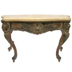19th C. Carved French Cherub Console with Travertine Top