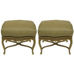 Pair of Carved French Giltwood Upholstered Benches C. 1930's