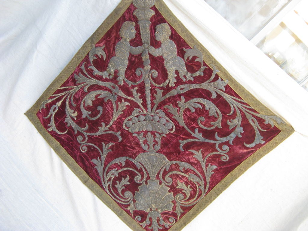 18th Century and Earlier 18th C. Italian Metallic Embroidered Velvet Wall Hanging