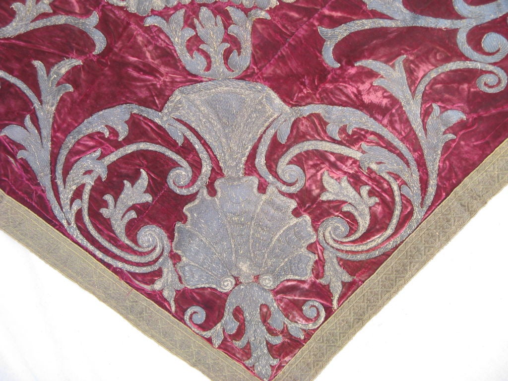 18th C. Italian Metallic Embroidered Velvet Wall Hanging 1