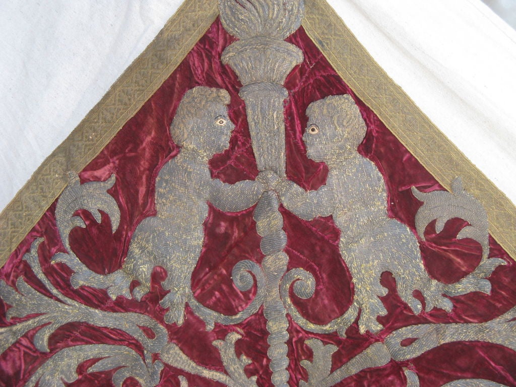 18th C. Italian Metallic Embroidered Velvet Wall Hanging 2