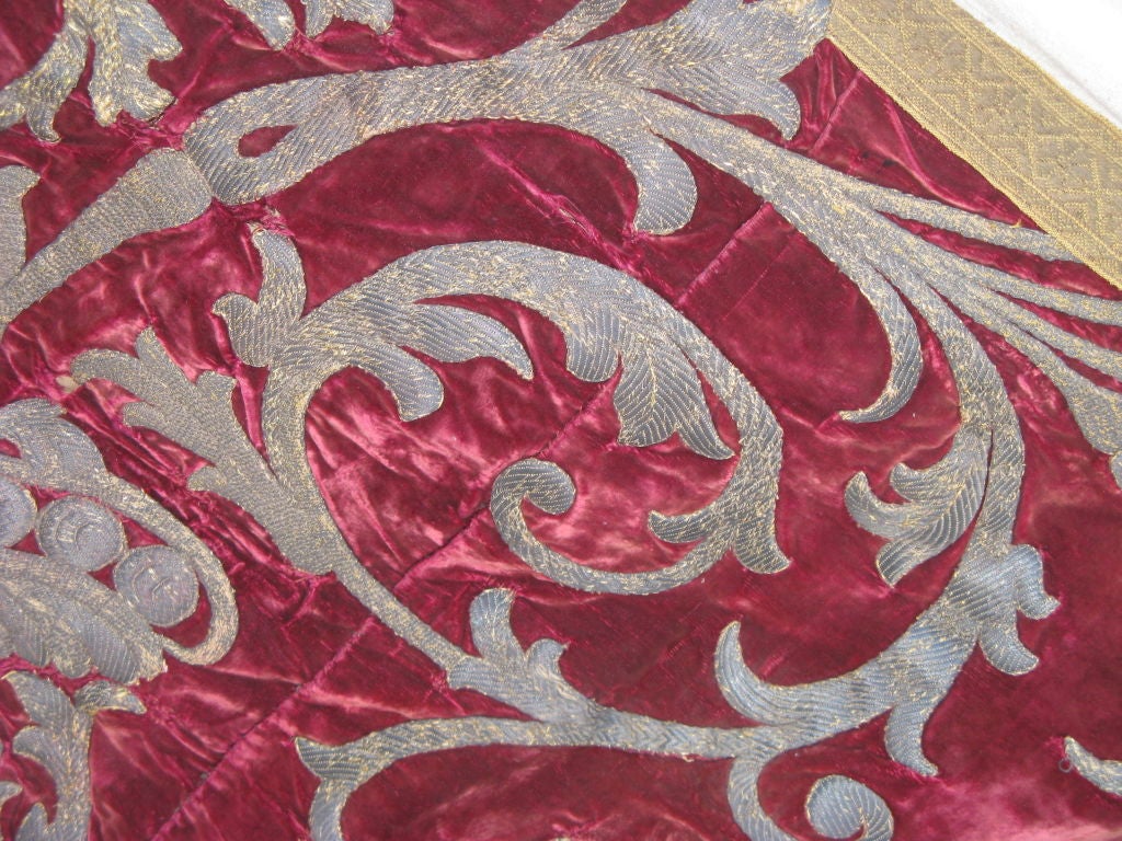 18th C. Italian Metallic Embroidered Velvet Wall Hanging 3