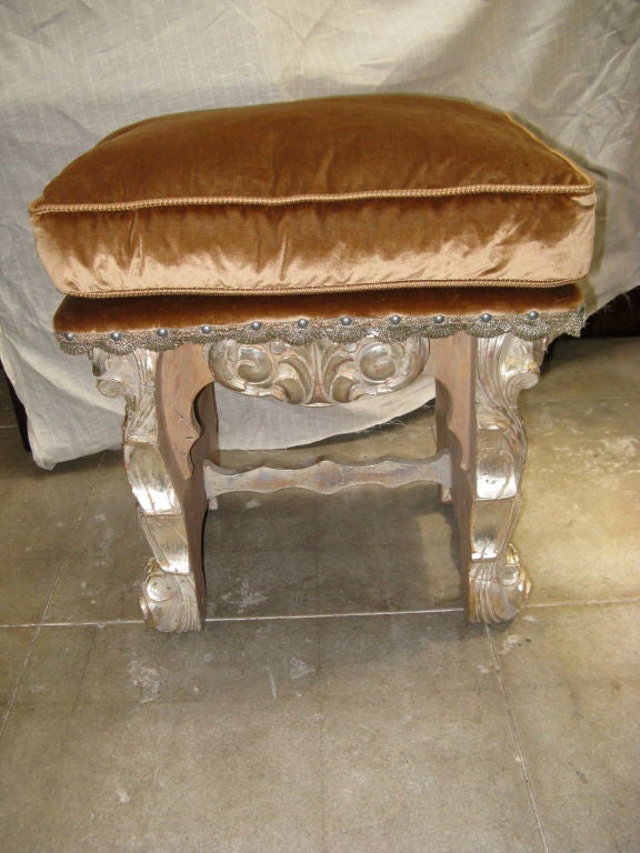 Carved Gilt Wood Upholstered Italian/Spanish Bench C. 1920's