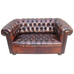 Handsome Leather Tufted Chesterfield Style Small Sofa C. 1940's
