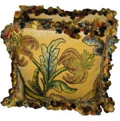 Antique Pair of 18th C. Italian Needlework Appliqued Pillows