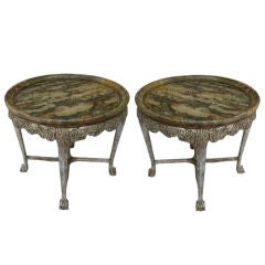 Pair of Silverleaf Carved Tables with Faux Marble Tops C. 1930
s