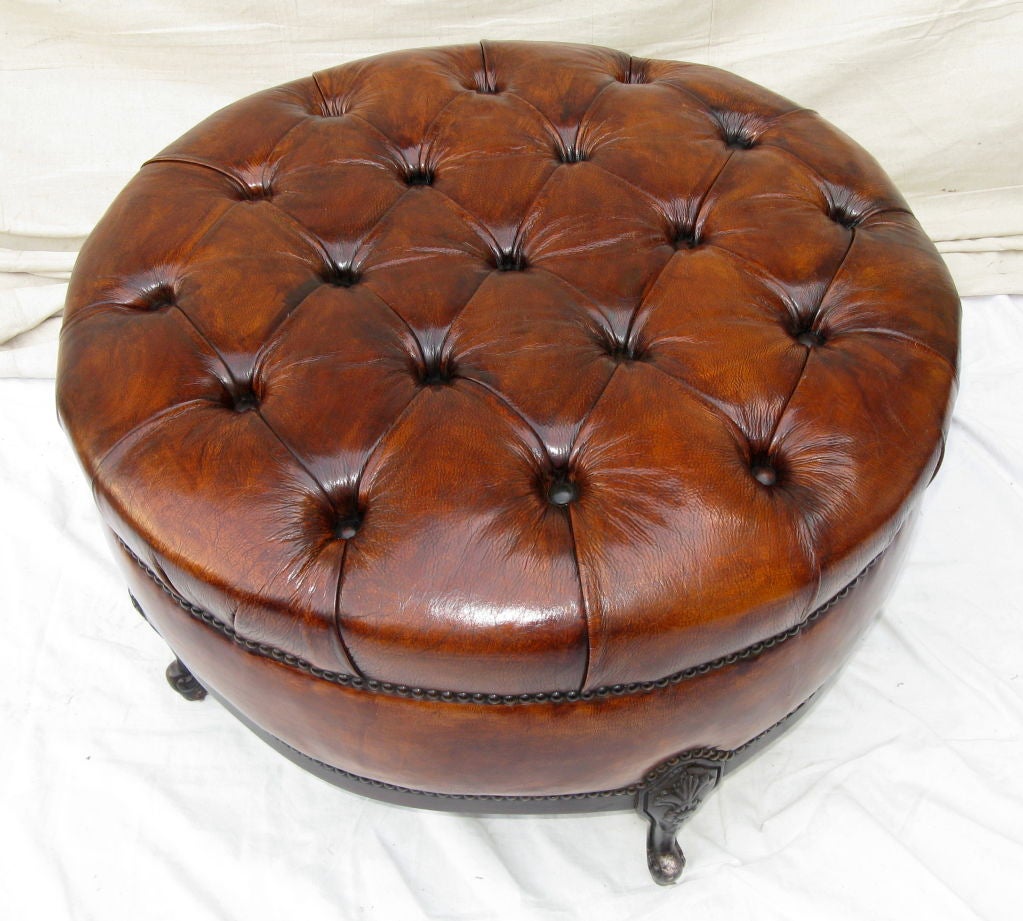 20th Century Pair of French Leather Tufted Benches C. 1920's