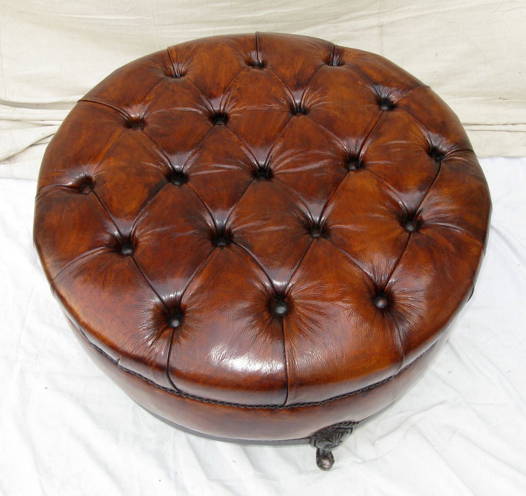 Wood Pair of French Leather Tufted Benches C. 1920's