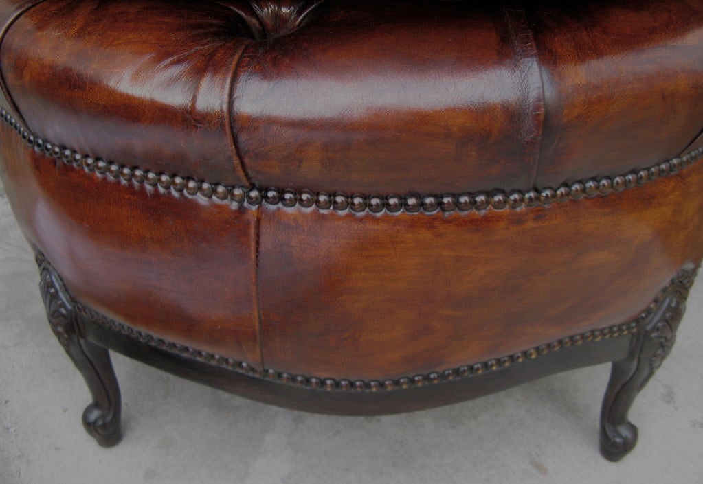 Pair of French Leather Tufted Benches C. 1920's 3