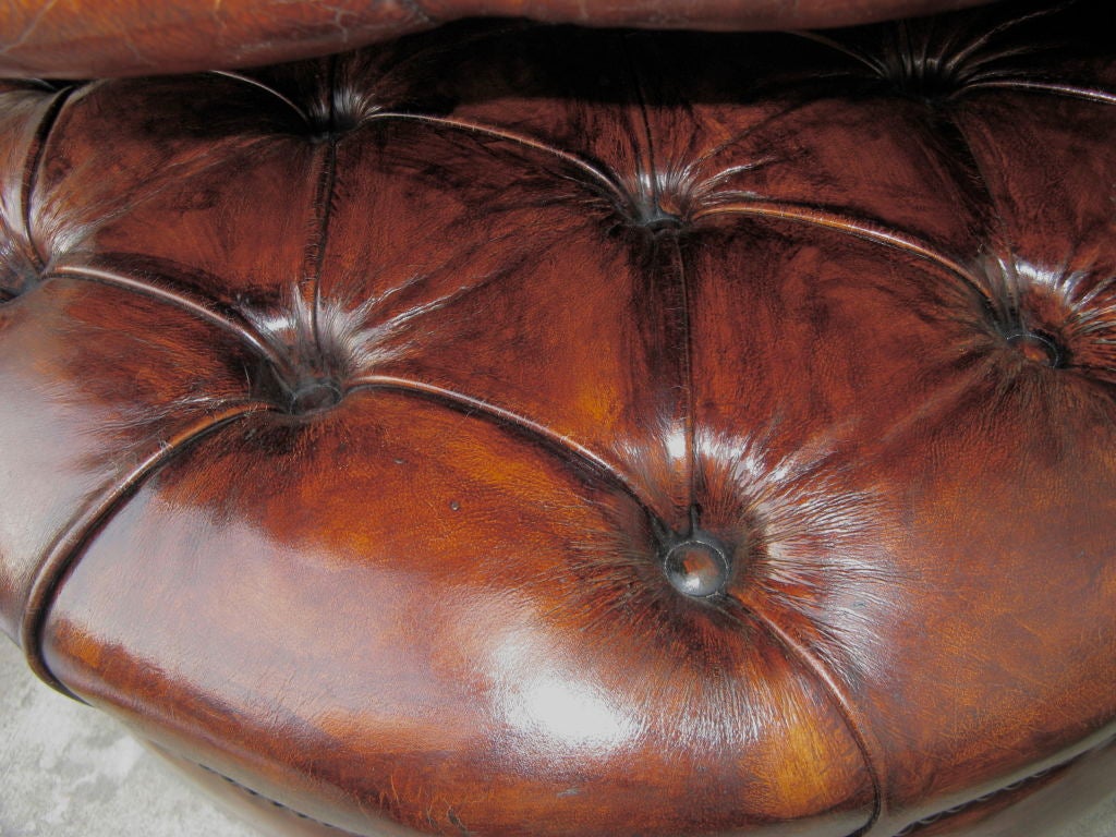 Pair of French Leather Tufted Benches C. 1920's 4