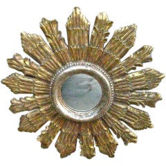 Large Gold & Silver Carved Wood Starburst Mirror