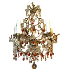 Italian 5-light Crystal Beaded Italian Chandelier C. 1930's