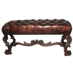 19th C. Italian Carved Leather Bench