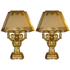 Pair of Giltwood Urn Lamps with Custom Shades