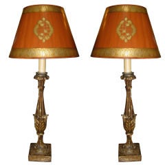 Pair of Giltwood Candlestick Lamps with Custom Shades