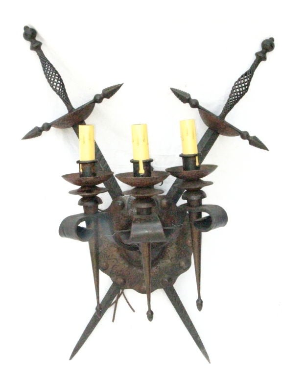 Pair of Spanish Iron 3-light sconces C. 1940's