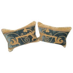 Pair of French Appliqued Velvet Pillows with Cording