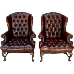 Pair of English Tufted Leather Armchairs
