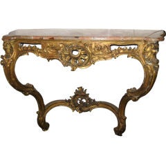19th C. Italian Gilt Wood Console with Marble Top