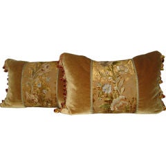 Antique Pair of Embroidered Mohair Pillows