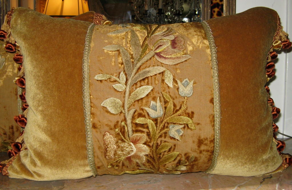 Pair of Embroidered Mohair Pillows