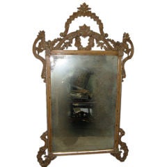 19th C. Italian Pine Carved Mirror with Antique "Ghost"  Glass