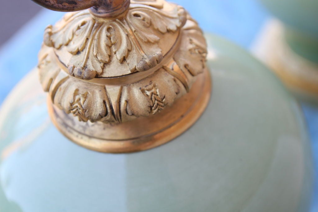 Continental Celedon Lamps Set With Dore Mounts