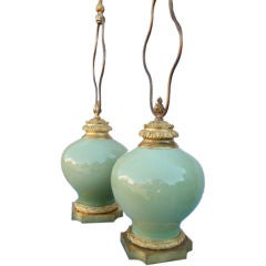 Continental Celedon Lamps Set With Dore Mounts