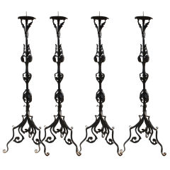 Set of Large Four Iron Italianate Floor Prickets