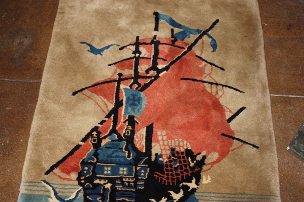 Chinese Decorator Rug of a Sailing Clipper Ship