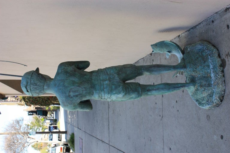 American Lifesize Bronze fishing boy for your your yard or pond.