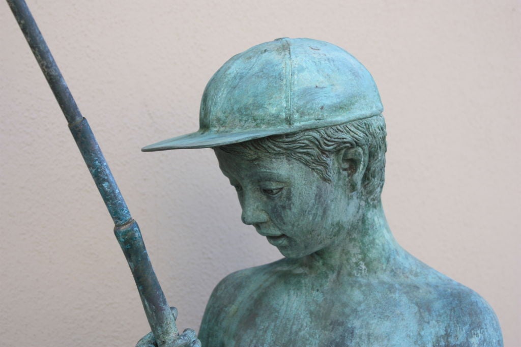 Lifesize Bronze fishing boy for your your yard or pond. In Good Condition In Pasadena, CA