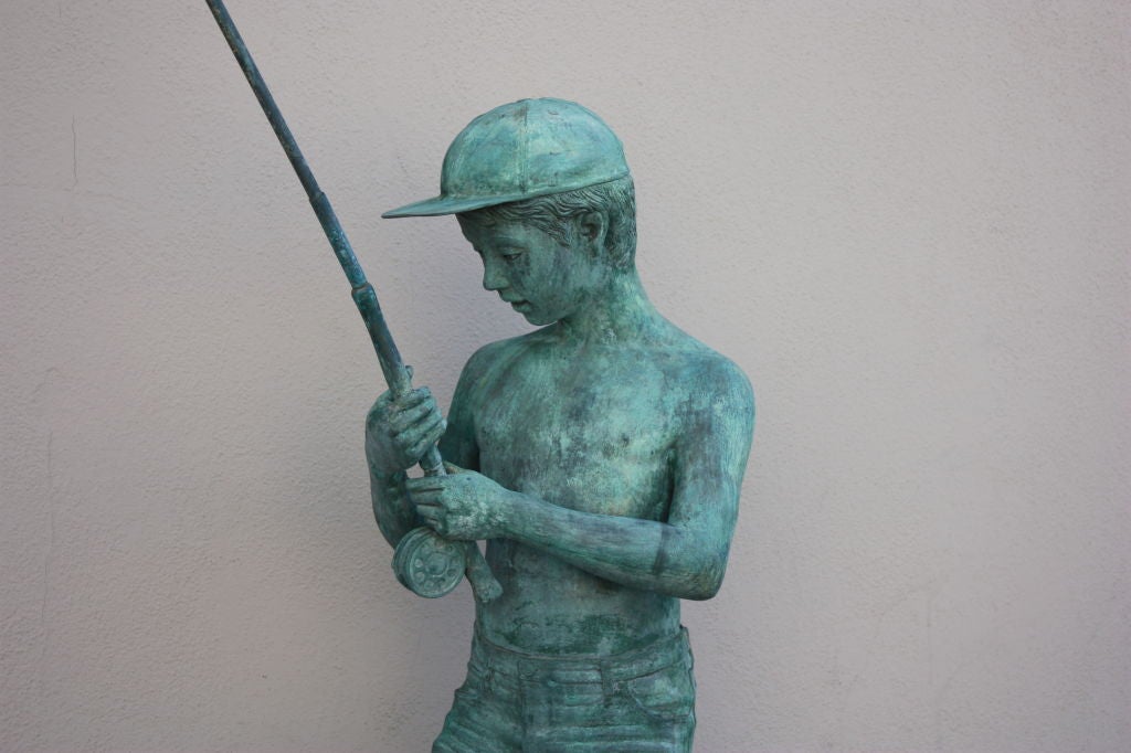 Lifesize Bronze fishing boy for your your yard or pond. 1