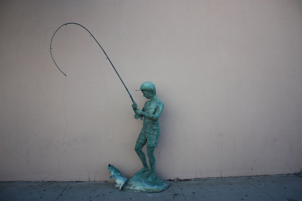 Lifesize Bronze fishing boy for your your yard or pond. 2