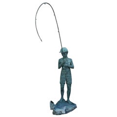 Vintage Lifesize Bronze fishing boy for your your yard or pond.