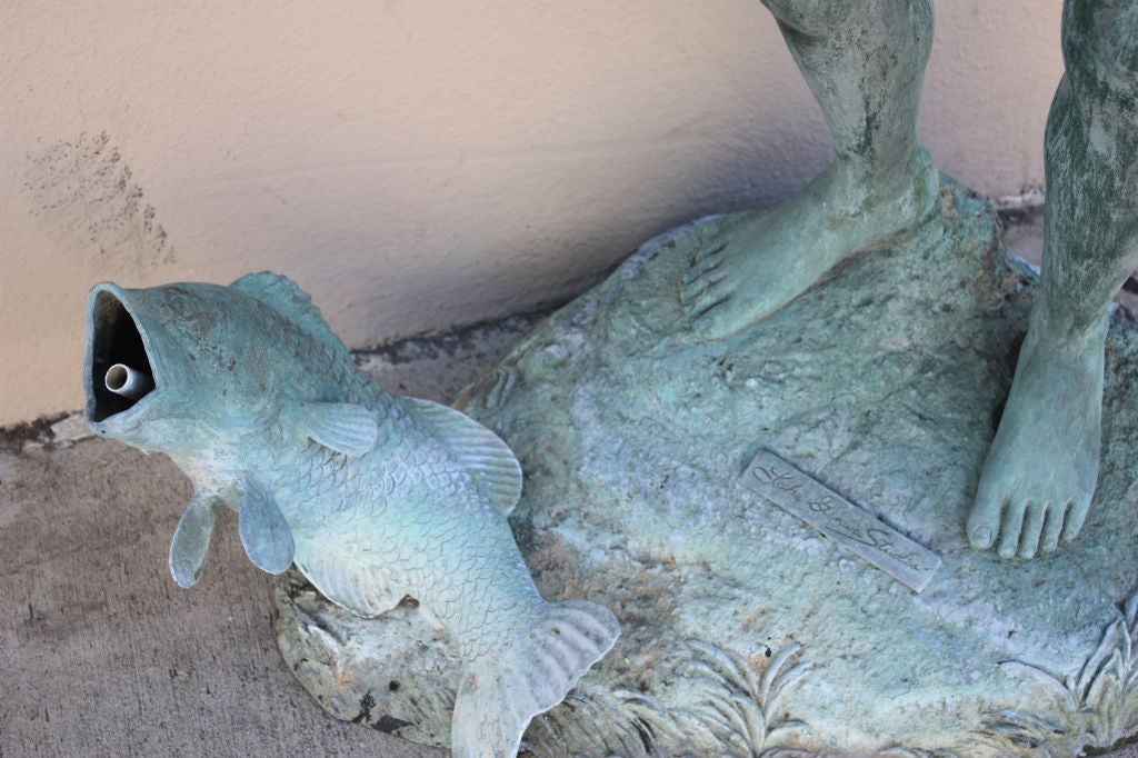 20th Century Lifesize Bronze fishing boy for your your yard or pond.