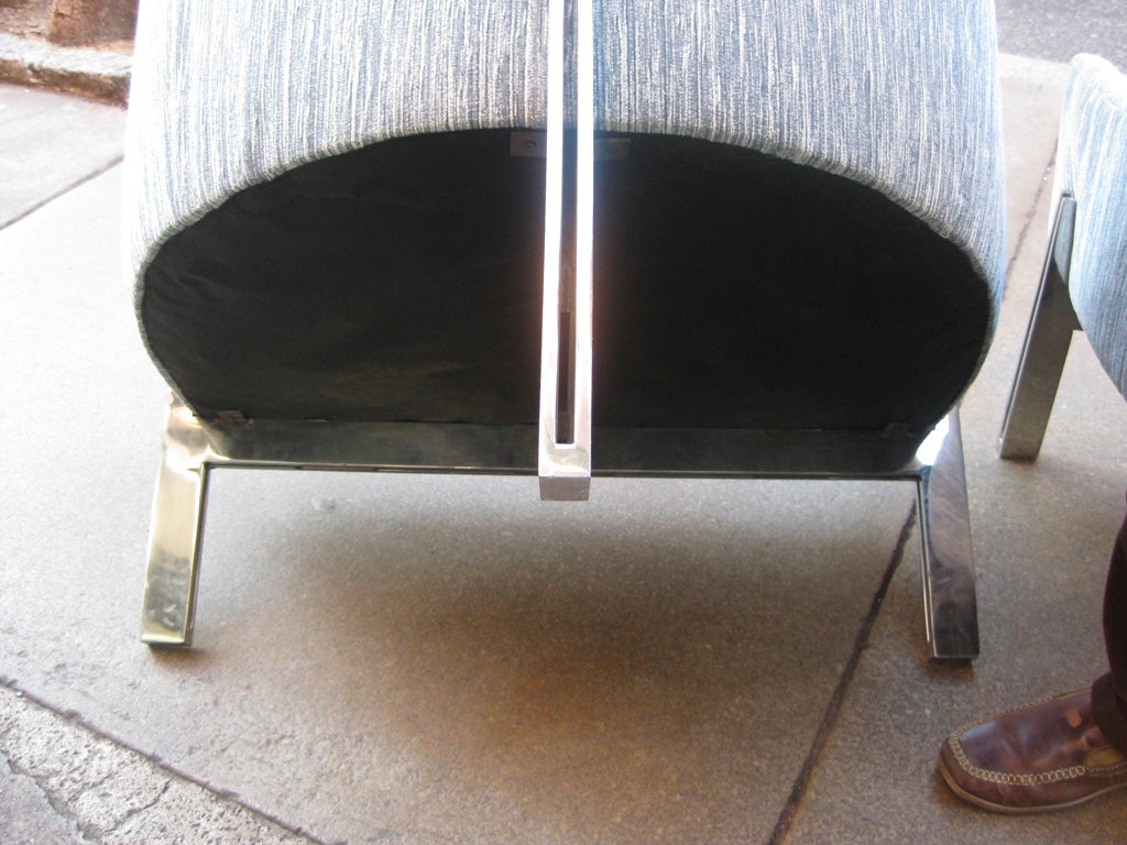 Pair of Stainless Steel 3-legged Club Chairs by Edward  Roffman 3