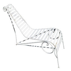 Set of four Modernist outdoor lounge chairs of wrought iron