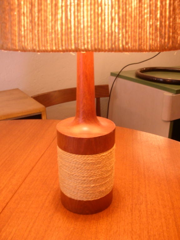 Mid-20th Century Pair of Danish Teak Lamps with String Shades