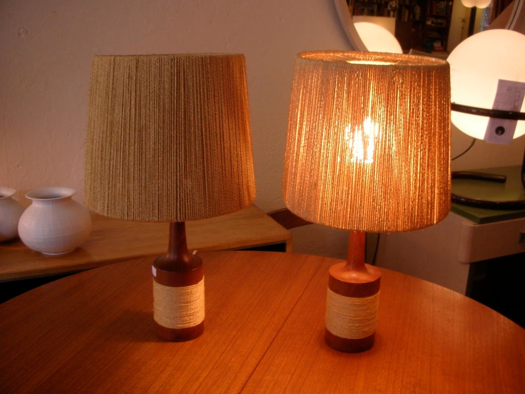 Sycamore Pair of Danish Teak Lamps with String Shades