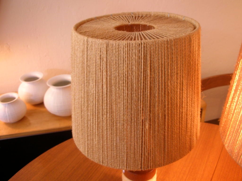 Pair of Danish Teak Lamps with String Shades 1