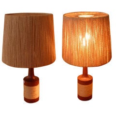 Pair of Danish Teak Lamps with String Shades