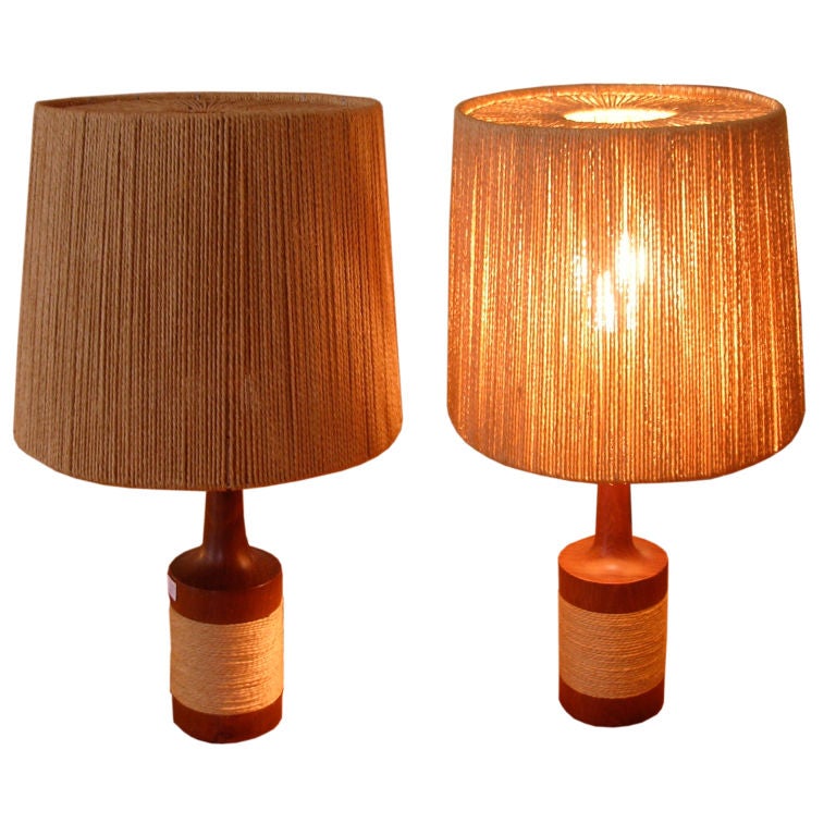 Pair of Danish Teak Lamps with String Shades
