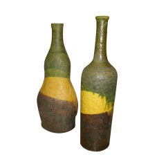 Vintage Pair of  Hand Thrown Ceramic Fantoni for Raymor Bottles