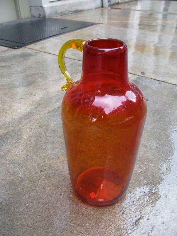 Large(20 inches tall, Diameter 10 Inches) Amberina (Red to Yellow coloring) Jug with Handle