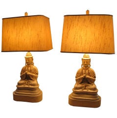 Pair Large Crackleware Buddha Lamps
