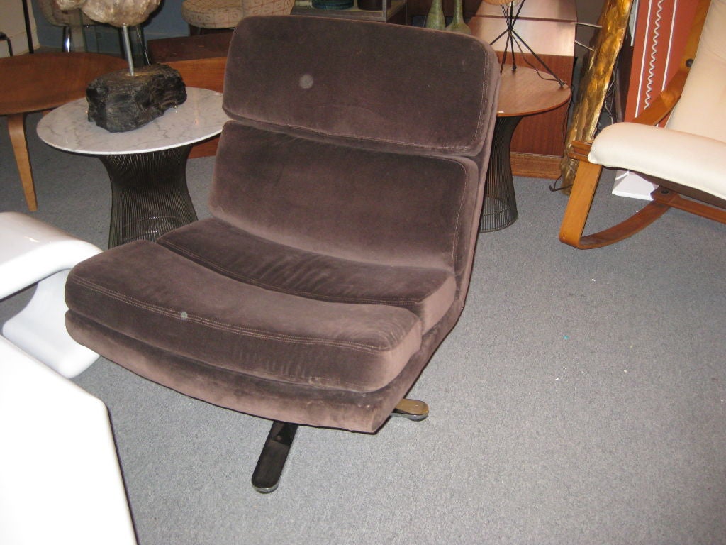 Pair of  original brown velvet swivel chairs on chromes steel bases