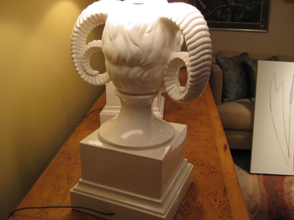 Pair of Ceramic Ram's Head Lamps 4